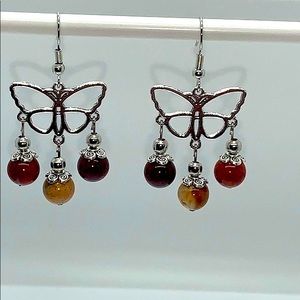 21077 Natural Red Jasper butterfly earrings